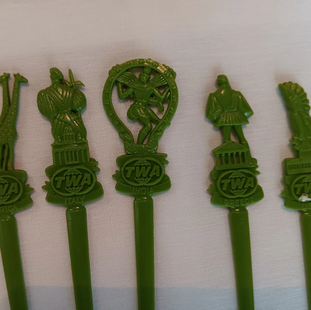 Vtg. TWA Swizel Cocktail Sticks Plastic Lot 5